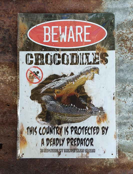 Beware Crocodiles Tin Sign