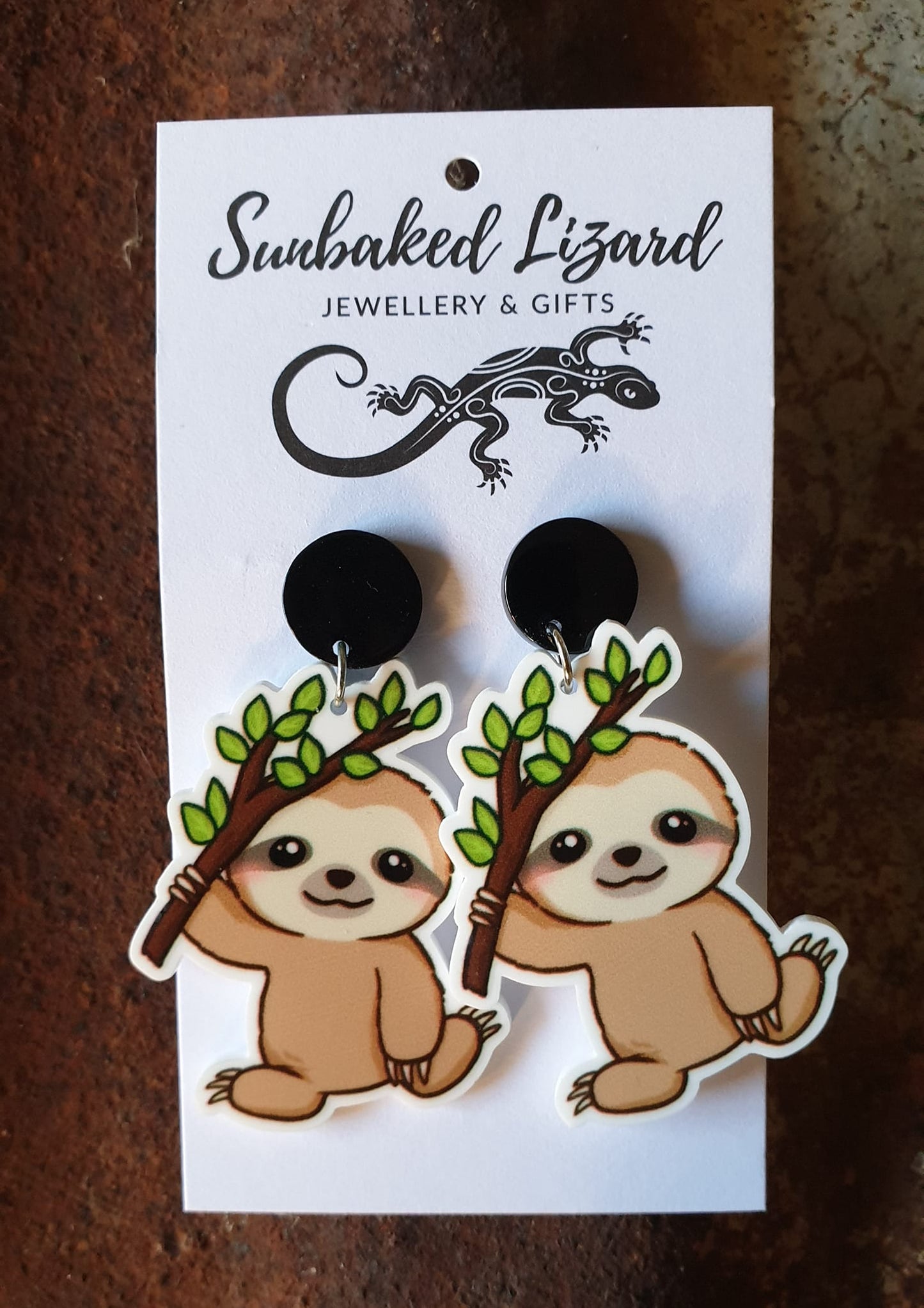 Large Baby Sloth Holding Branch Stud Drops