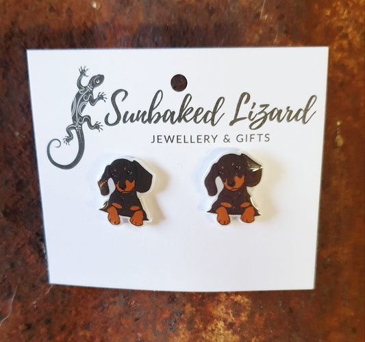 Small Black Dachshund Stud Earrings