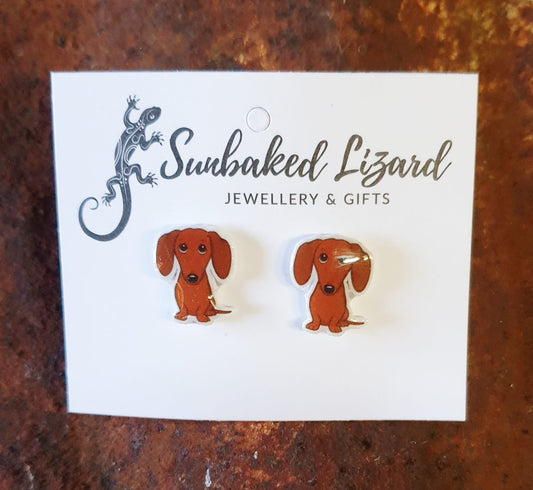 Small Brown Dachshund Stud Earrings