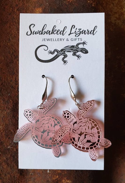 Large Pink Shimmer Turtle Dangles