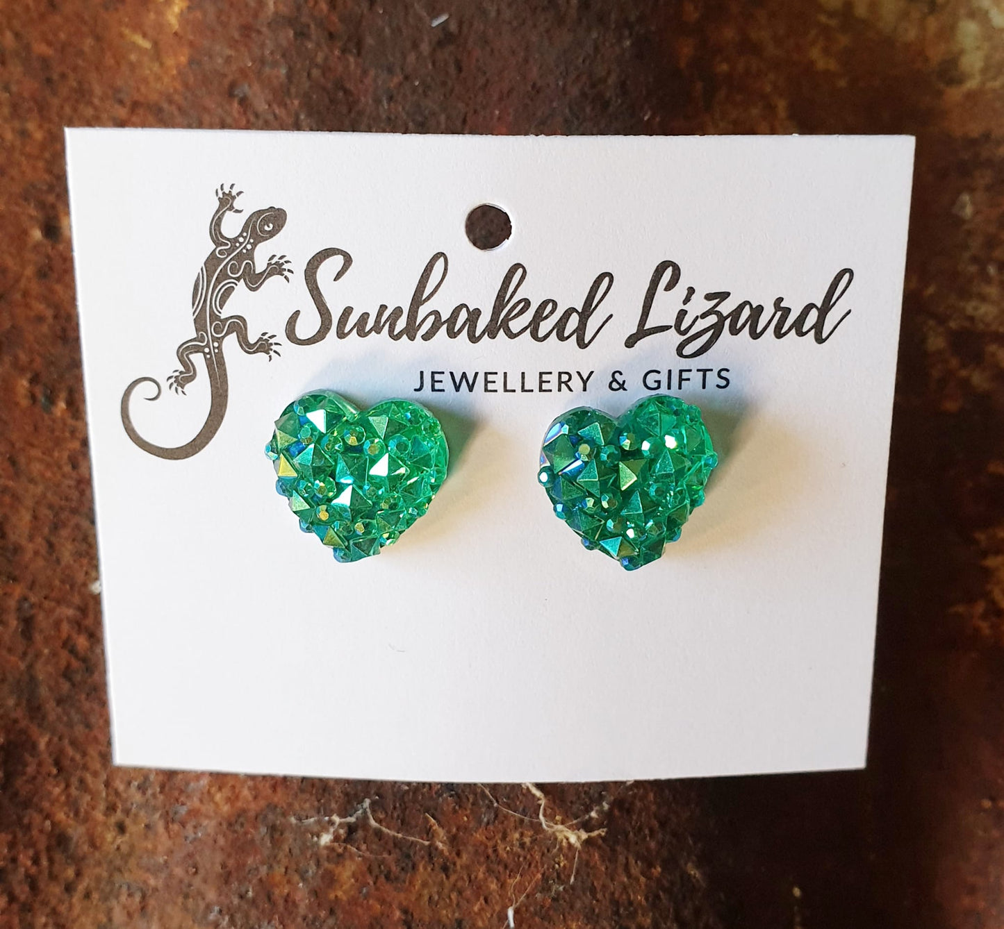 Blue Sparkle Heart Studs