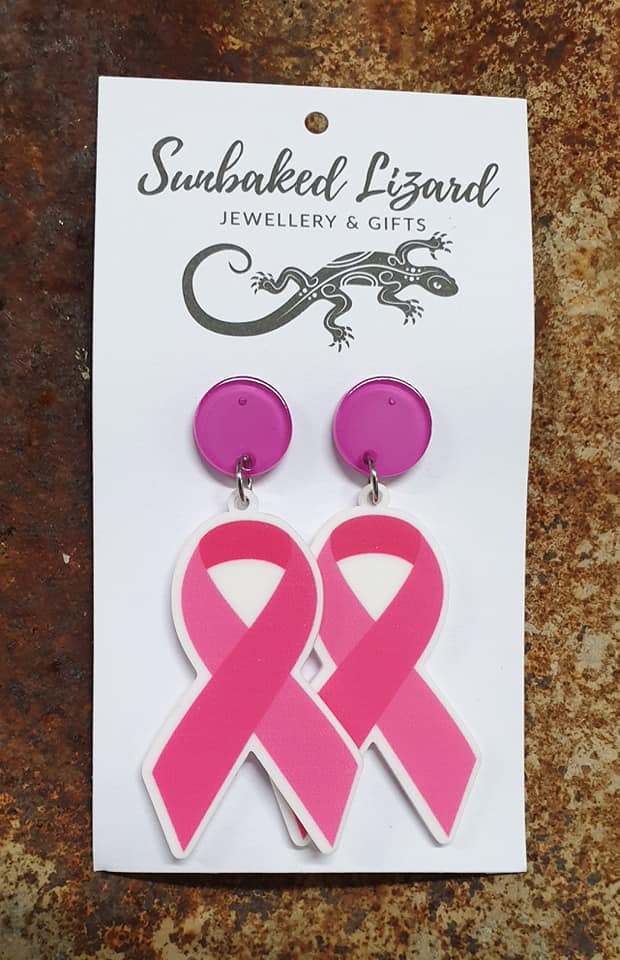 Pink Ribbon Stud Drops