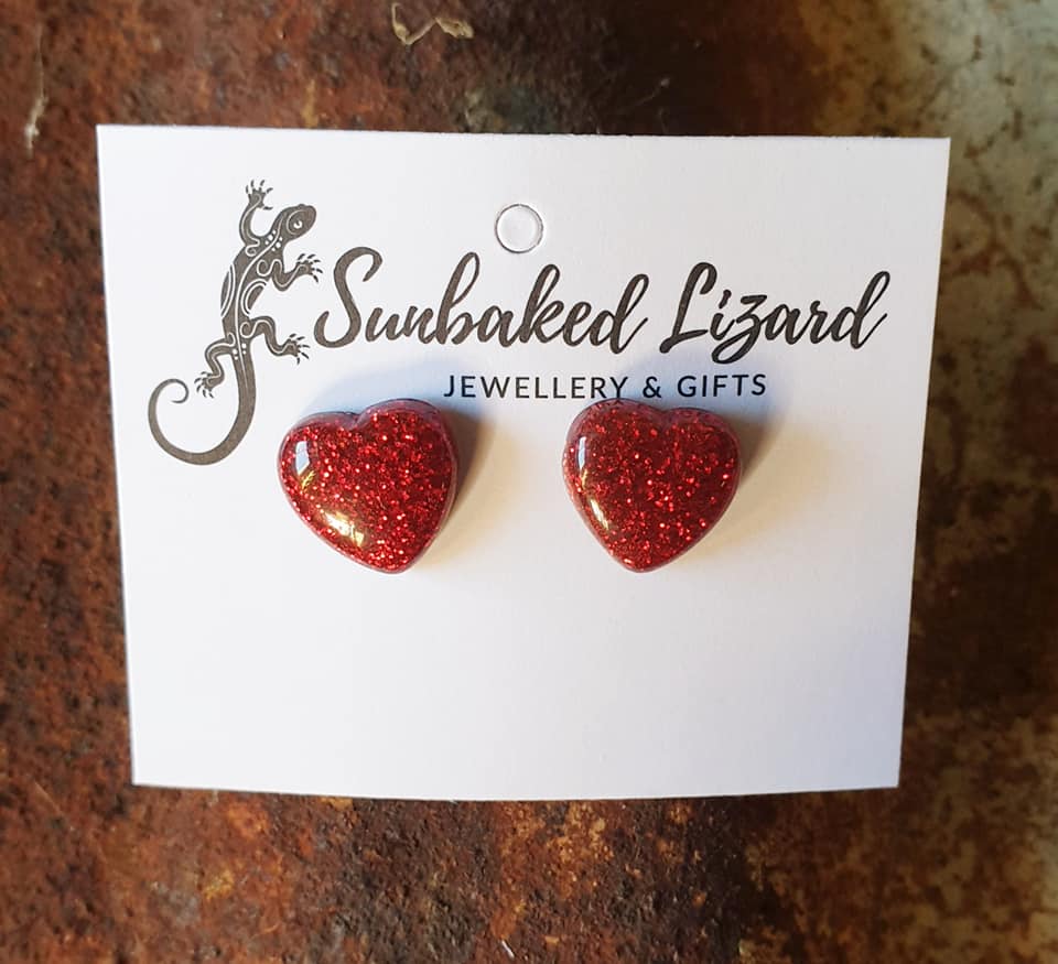 Red Glitter Heart Studs